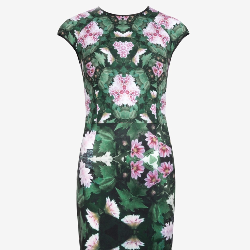 Ted Baker Floral Green Midi Bodycon Dress 1 XS S